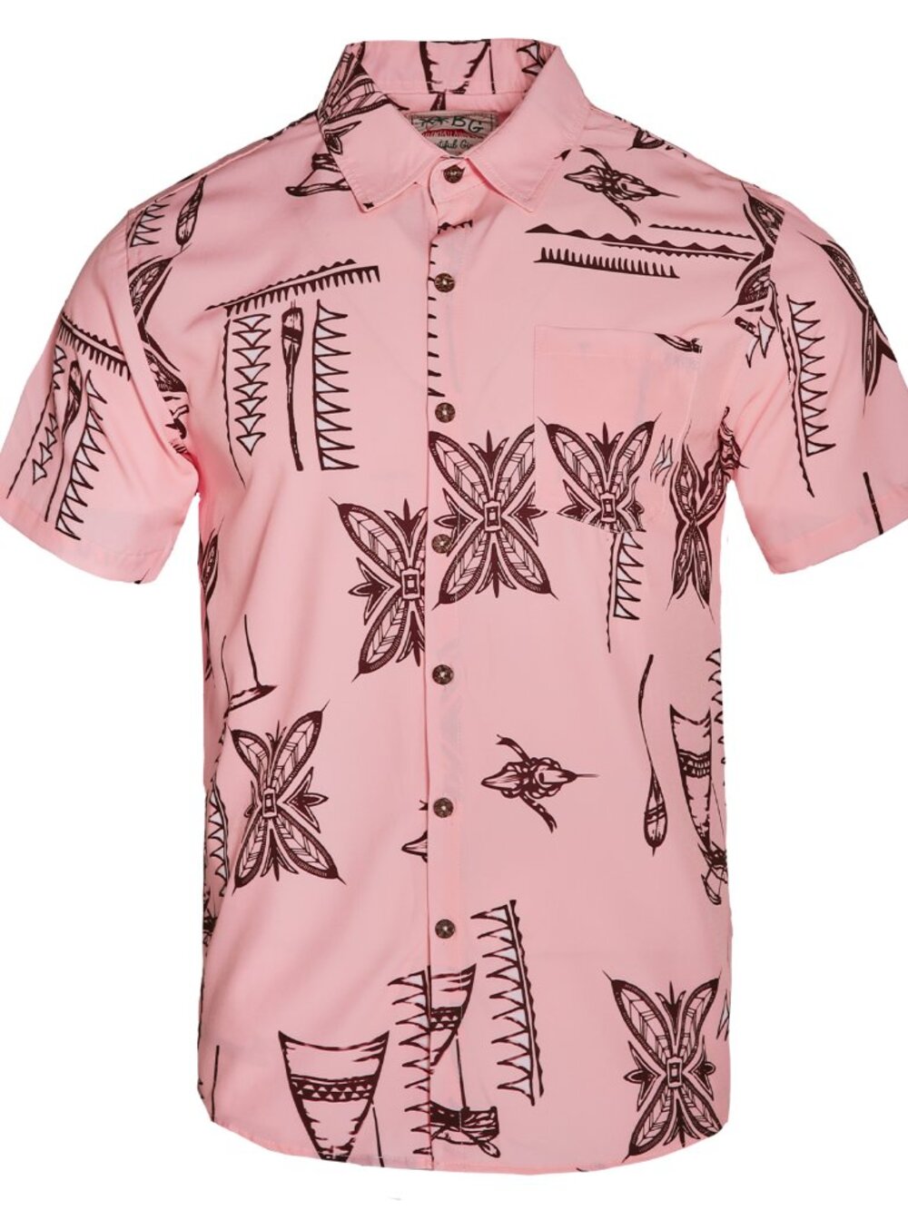 Mens Pink Tribal Print Hawaiian Shirt Short Sleeve Casual Button Down Beach Top